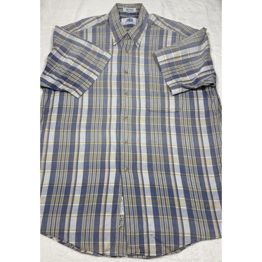 J Press VTG Madras Plaid Cotton Short Sleeve Button Down Shirt Mens Large